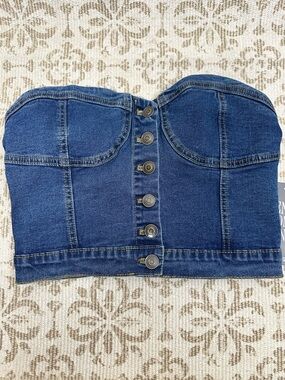 NWT Denim Corset Tube Top Button Front Bustier Y2K Refuge